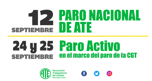 Paro Nacional de ATE 12, 24 y 25 de septiembre en una doble jornada ...